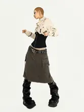 収腰デザインの工装シャツ【都市パンクスタイル・長袖・レディース】