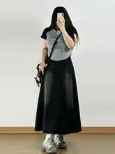 黒のビンテージデザイン！Aラインデニムスカート【大きいサイズ・女性用・アメリカンストリートスタイル】