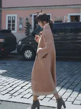 杏色の両面キャッシュウールコート【中丈・女性用・高級感あるウール製】