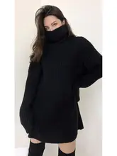 UMI 高級感ある中長丈ハイネックニットセーター【ルーズフィット・冬用・女性用】