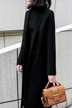 ブラック両面ウールカシミヤコート【冬用・中長丈・ストレートシルエット・正肩デザイン】
