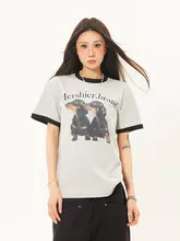 Tシャツ 半袖 レディース 犬柄 バイカラー アメカジ ヴィンテージ カジュアル 着回し おしゃれ トレンド 「ZHL Studio」