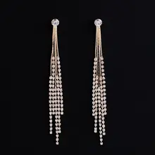 魅力的なロングフリンジイヤリング【水晶装飾・シルバー・ナイトクラブ用】