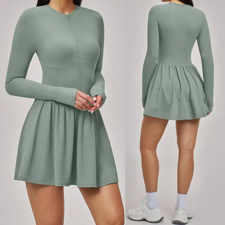 長袖の裸感デザインのテニススカート【ポケット付き・スポーツ用・インナー付き】（セットアップ対応）