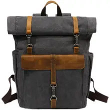 シンプルな学院風レトロロールトップバックパック【アウトドア・キャンプ・帆布・トラベル用】