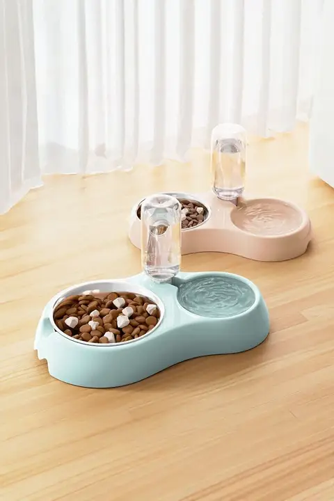 ペット用自動給水器＆食器一体型【猫・犬用・防倒設計・二重ボウル】（セットアップ対応）