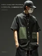 黒の半袖シャツ【シンプルデザイン・多ポケット・工装スタイル・薄手】