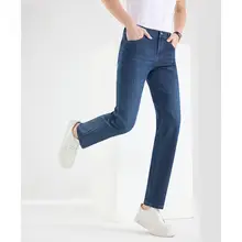 春季用 メンズ デニムパンツ【ストレートフィット・薄手・猫ひげデザイン】