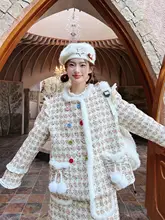 デザイン性の高いジップ付き中綿ウールコート【女性用・冬季用・高級感・アンサンブル】（セットアップ対応）