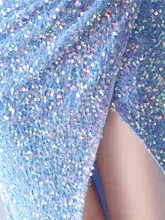 天空ブルーのラメドレス【豪華なロングガウン・シックなデザイン・セクシー】