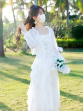 リゾートスタイルの柔らかいキャミソールドレス【ロング丈・UVカットカーディガン付き】