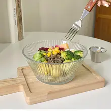 ストライプガラスボウル 朝食用 フルーツ サラダ シリアル アイスクリーム デザート 大サイズ