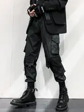 黒色の多機能カーゴパンツ【束脚デザイン・ゆったりシルエット・タクティカルポケット】