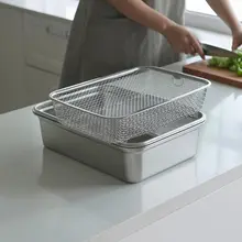 304不锈鋼製水切りバスケット【深型・角型・野菜や果物の洗浄用】
