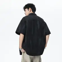 アメリカンスタイルのボタンダウンTシャツ【ザイ染め・流行の薄手・カジュアル・男性用・短袖】