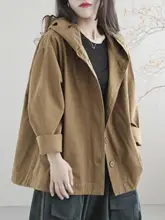 秋季用 レディースフード付き中長丈アウター【ゆったりシルエット・ヴィンテージスタイル・カジュアル】