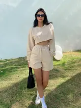 高腰露お腹短袖トレーナー【カジュアル・女性用・ショートパンツ・夏用】（セットアップ対応）
