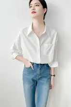 女性用白色シフォン長袖シャツ【ゆったりフィット・カジュアル・シワになりにくい・ビジネスカジュアル】