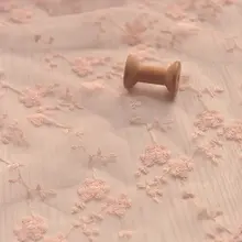 オレンジピンクの刺繍入りネットチュール生地【頭飾り・小さなドレス・ウェディング・チャイナドレス・手作りDIY用】
