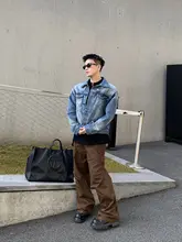 春季用カジュアルデザインデニムジャケット【ゆったりシルエット・長袖】とストレート  パンツ（セットアップ対応）