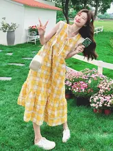 独特な黄色の無袖Vネックワンピース【リラクシングデザイン・夏のリゾート用】