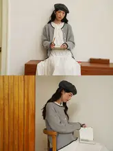 ボタニーク 手作り刺繍入りパイナップル柄カーディガン【グレー・ニットタイプ】