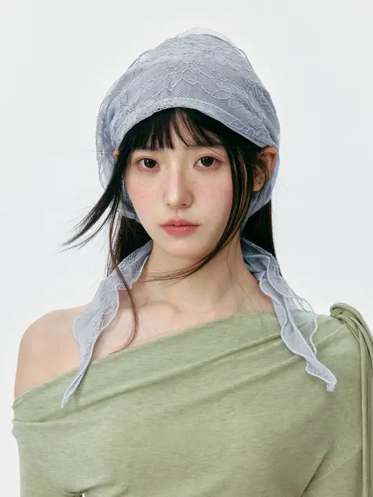 夏用 清涼感のある浅い青色 ラッシー頭巾【薄手・多機能・トライアングルデザイン】