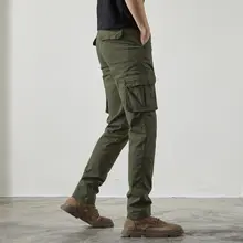 カジュアルミリタリースタイル メンズスリムストレートパンツ【春秋用・軍用グリーン・ストレッチ】