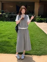 2点セット レディース フェイクレイヤード スウェット スカート グレー カジュアル 若見え 夏