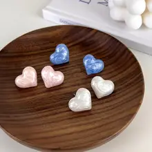 ブルー ハートデザインイヤリング【ヴィンテージスタイル・レディース・夏用】