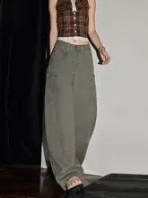 ゆったりシルエットのカーゴ風ワイドデニムパンツ【軍用スタイル・大口ポケット】