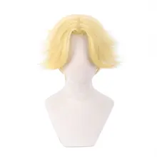コスプレ用 鮮やかな黄色のショートヘアウィッグ【反り毛デザイン】