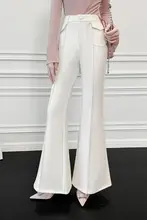 スタイリッシュなパールアクセントのベellボトムパンツ【フィット・洗練されたデザイン】（セットアップ対応）