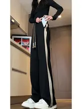 サイドストライプデザインのメンズワイドレッグパンツ【直筒・春用・フィット・カジュアル】