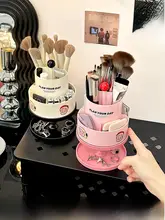 デスク用回転ペン立て収納ボックス【学生・子供用・文房�具整理・仕切り付き】