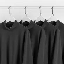 深灰色レトロの厚手コットン素材の冬用ハイネック長袖Tシャツ【男女兼用】