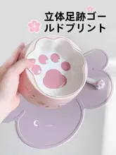 ロマンティックな桜デザインの猫用陶器ボウル【ゴールド・可愛らしい爪模様】
