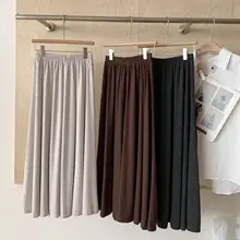 深灰色の糯米素材半身スカート【秋用・Aライン・体型カバー・カジュアル・フレア】