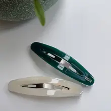 韓国輸入 薄型エレガントヘアクリップ【オーバルデザイン・フランス風・ピンク・ブラック】