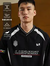 LUSHISI 反物デザインのレトロスポーツカジュアル長袖Tシャツ【Vネック・レーシングスタイル】