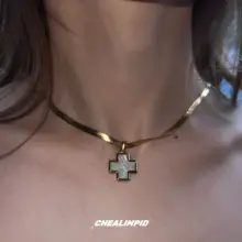 CHEALIMPID ヴィンテージ風シェルクロスデザインのチタン鋼ロコボーンネックレス【ユニセックス・軽装飾】