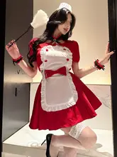 クリスマスコスプレ用メイド服【赤・セクシー・カフェスタイル】（セットアップ対応）