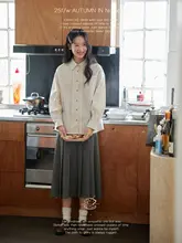 法式デザインの刺繍ポケット付き長袖シャツ【ゆったりとした落ち感・カジュアルスタイル】