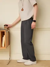 男性用 ゆったりとしたカジュアルパンツ【夏用・薄手・ポケット付き・グレー・すっきりとしたデザイン】