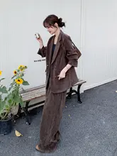 コーヒーカラーのレトロコーデュロイスーツパンツ【春秋用・レディース・おしゃれ】（セットア ップ対応）