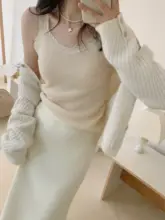レースデザインのウール混ニットタンクトップ【春秋用・保温・女性用】