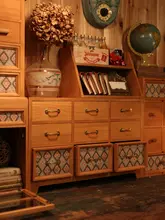 サンシン 家具 アメリカンカントリー風 書 desk & 引き出し付き木製収納ボックス【ヴィンテージデザイン】