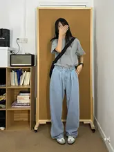 LIFEASAM ユニセックス ゆったりストレートデニムパンツ【トレンド・ロング丈】