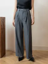 高級感漂うリボンデザインのダブルブレストパンツ【春夏用・中高腰・体型カバー・レディース】（セットアップ対応）
