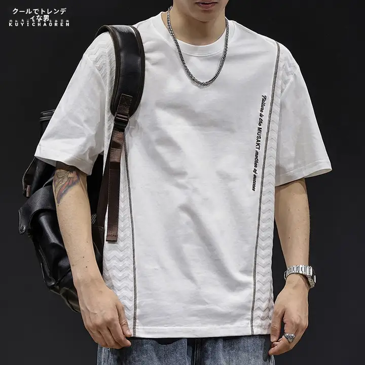 ジャガードコントラストカラートレンディブランド半袖Tシャツメンズ